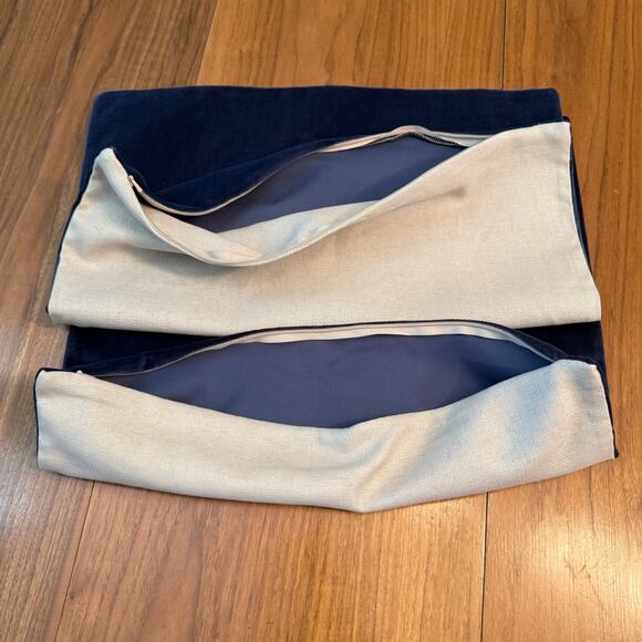 Pottery Barn Blue Velvet Pillow Cover Zip 18” Square Cotton Linen Solid NWOT - Picture 5 of 10